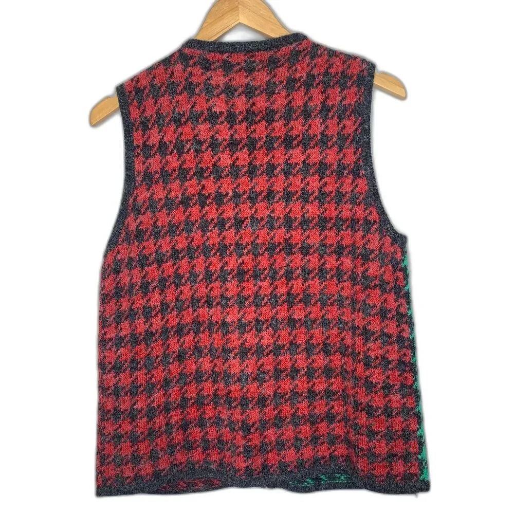 Northern Isles Wool Blend Zip Front Vest Christmas Snowman Hounstooth‎ Design Lg